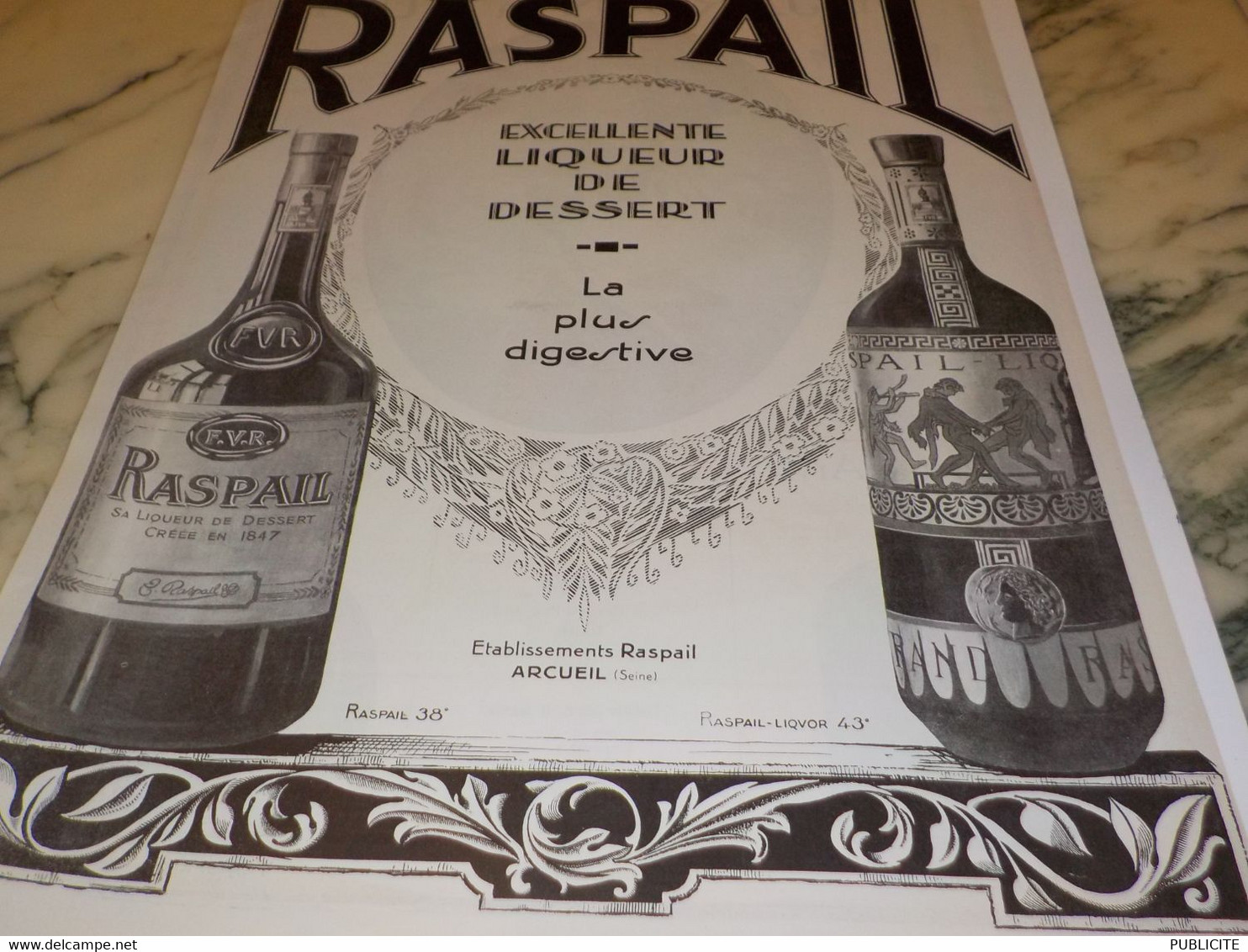 ANCIENNE PUBLICITE  LIQUEUR DE DESSERT RASPAIL  1924 - Alcools