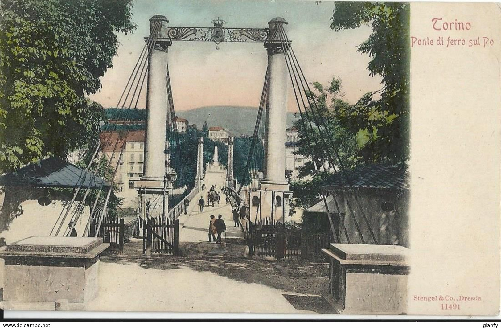 TORINO PONTE DI FERRO SUL PO 1900 ANIMATA - Ponts