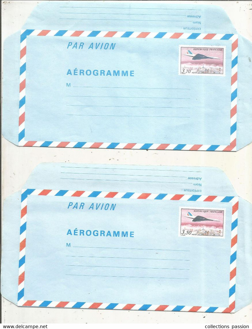 Aerogramme , Aviation , Avion, CONCORDE, 4.20, 3.90, 3.70, 3.50, 3.30, 3.10, 2.70, LOT DE 7 AEROGRAMMES, Frais Fr 4e - Aérogrammes