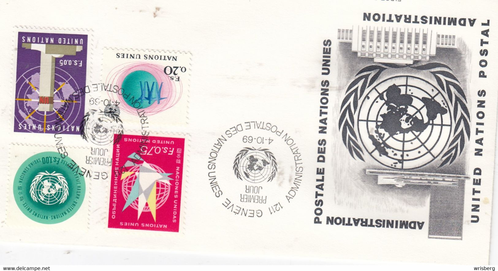 Env NATIONS UNIES 11 + 8.+ 3. + 1 Obl GENEVE ADMINISTRATION POSTALE DES NATIONS UNIES Du 4.6.69 - Sonstige & Ohne Zuordnung