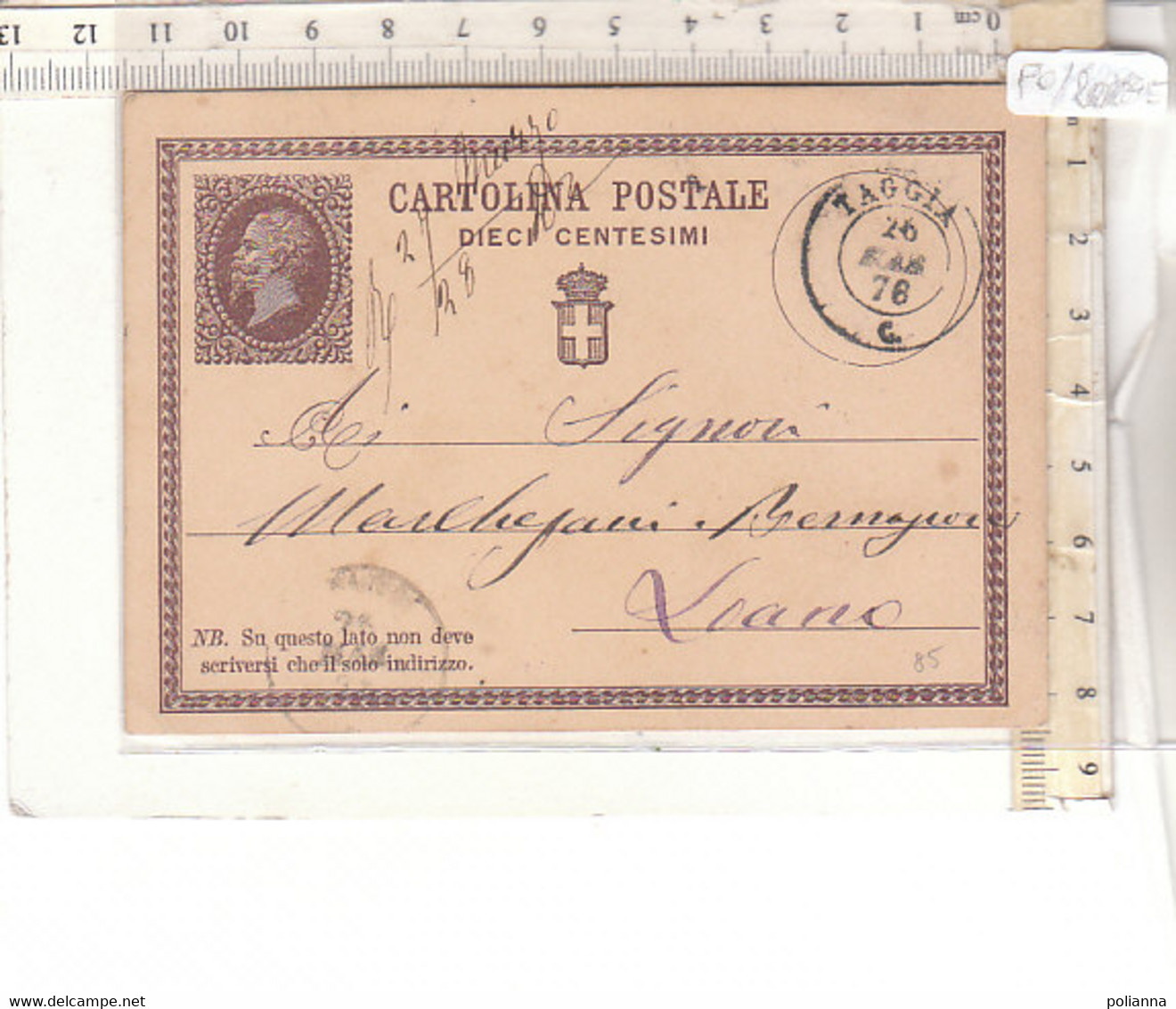 PO2008E# CARTOLINA POSTALE Cent. 10 - VIAGGIATA 1876 TAGGIA-LOANO - Entiers Postaux