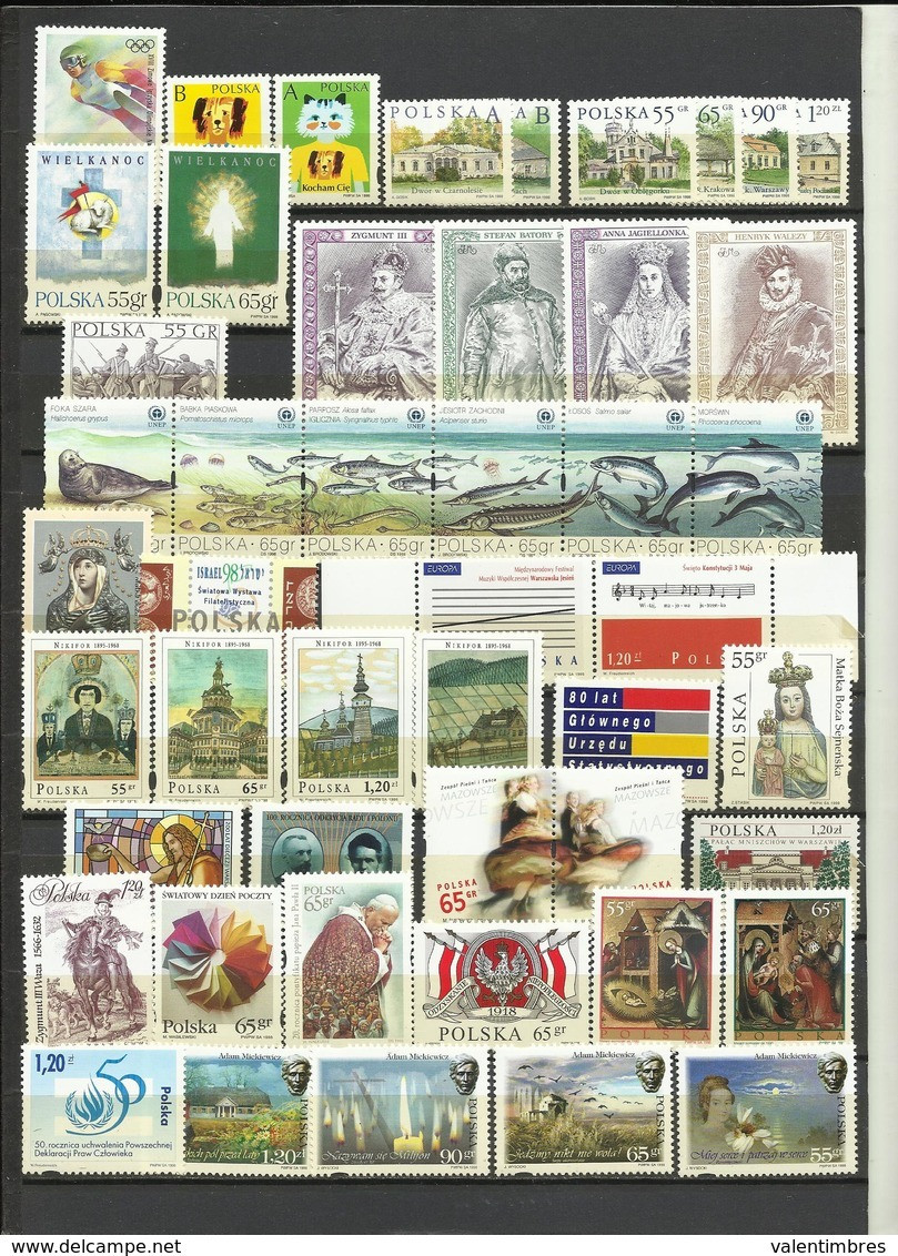 Pologne Année Complète ** 1998   YT  3473/3520   48  Timbres  Poland  Polen Polska - Ganze Jahrgänge