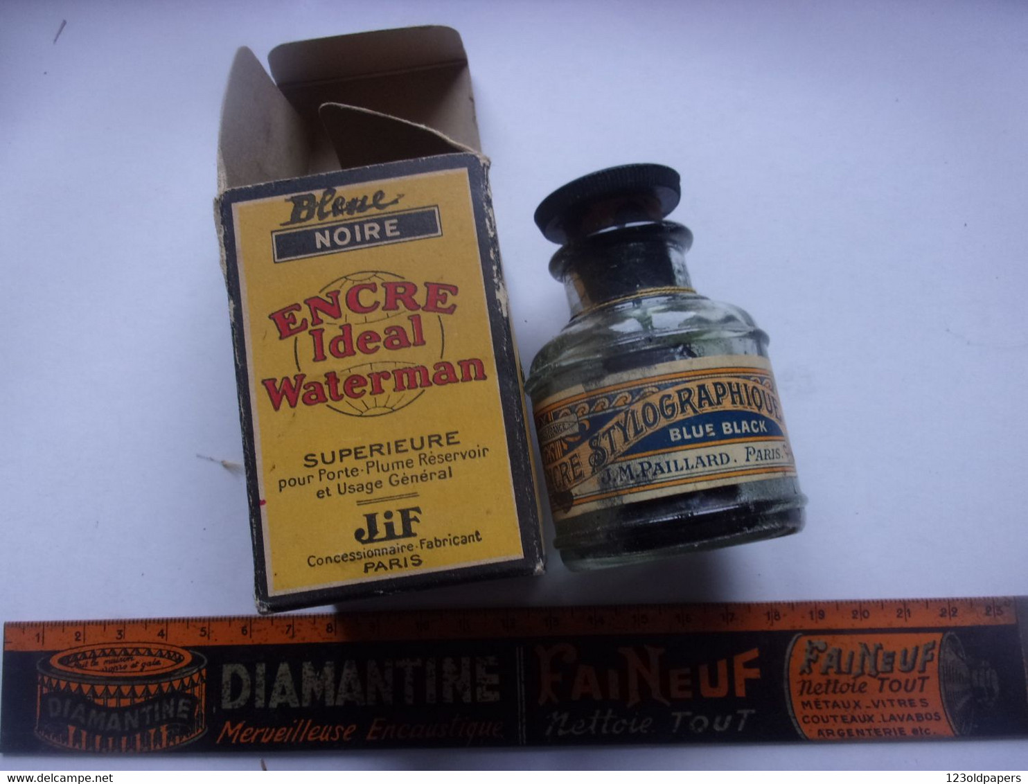 ♥️  VINTAGE BOUTEILLE ET CARTON EMBALLAGE WATERMAN  IDEAL ENCRE - Encriers