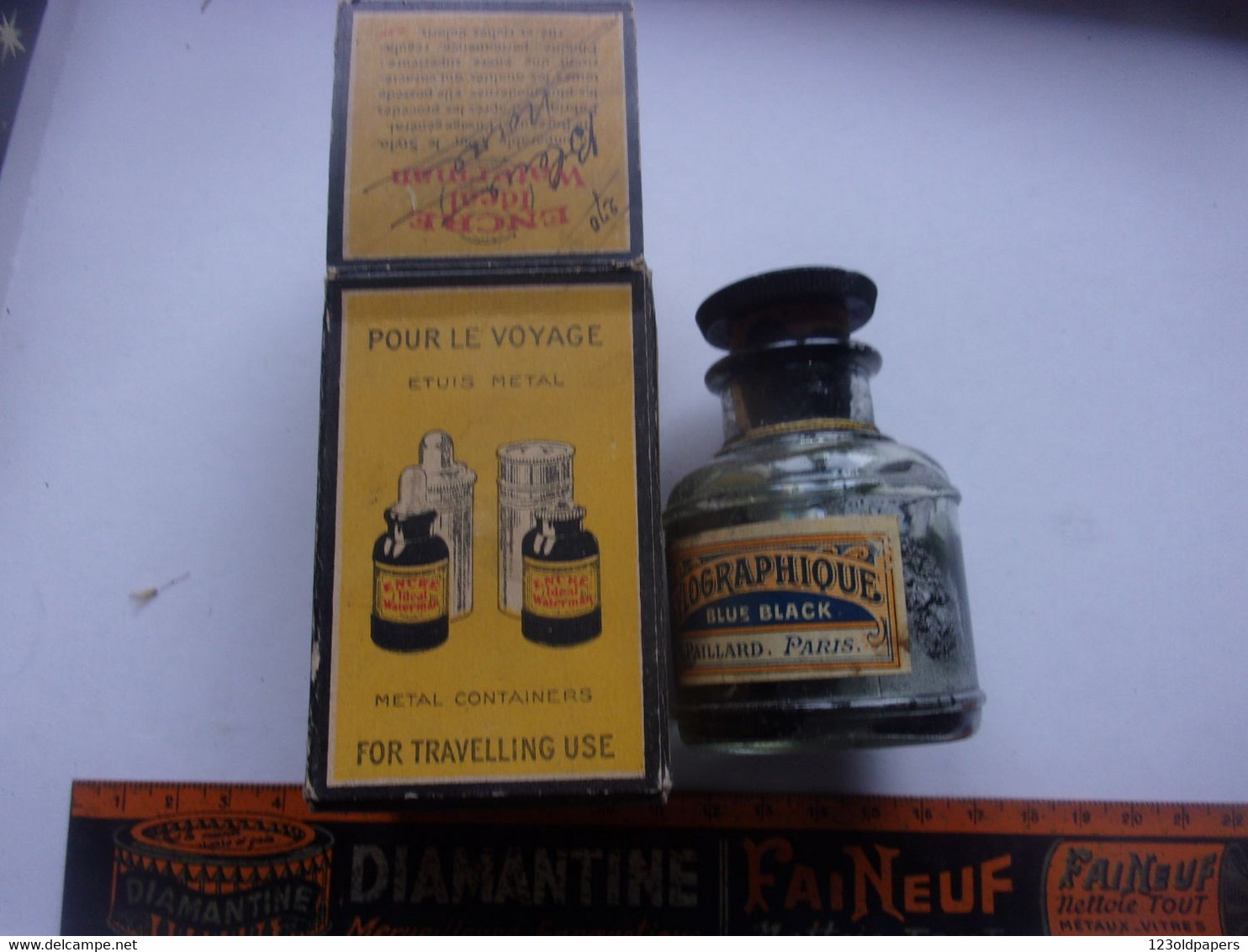 ♥️  VINTAGE BOUTEILLE ET CARTON EMBALLAGE WATERMAN  IDEAL ENCRE - Tintenfässer