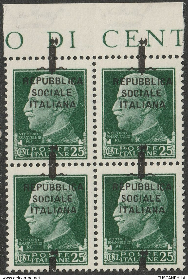 Rsi 25 C. Verde Quartina Soprastampa Fascetto A Cavallo Sass 491Iphd Bdf MNH** F. Fiecchi - Airmail