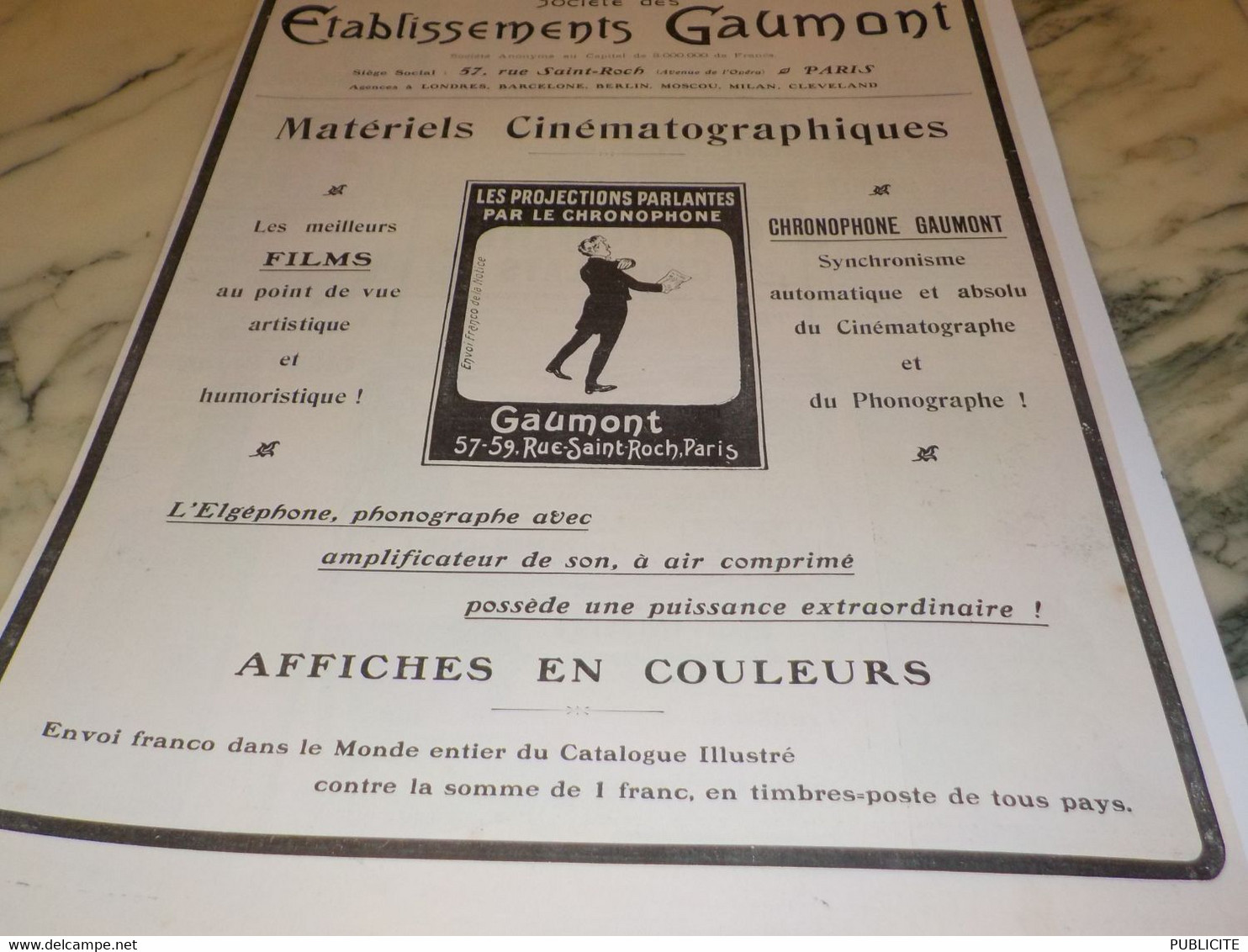 ANCIENNE PUBLICITE CINEMATOGRAPHIQUE ETABLISSEMENT GAUMONT 1908 - Projecteurs