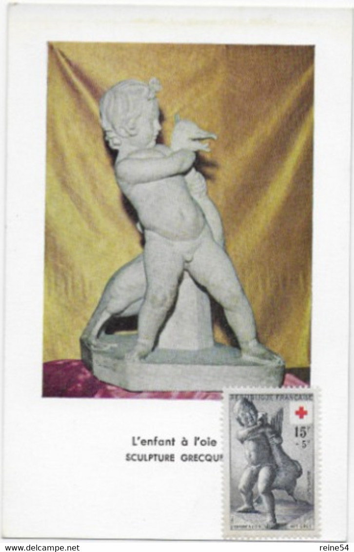 49 -LA CROIX ROUGE Et LA POSTE-Exposition Philatélique -Angers 1955 -L'enfant à L'oie-Sculpture Grecque- Musée Du Louvre - Other & Unclassified