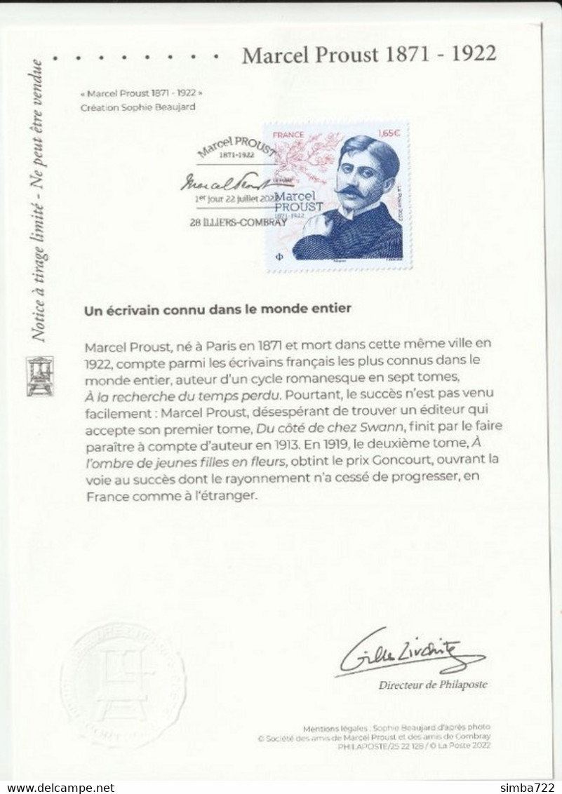 DOCUMENT Sur  Marcel  PROUST - Otros & Sin Clasificación