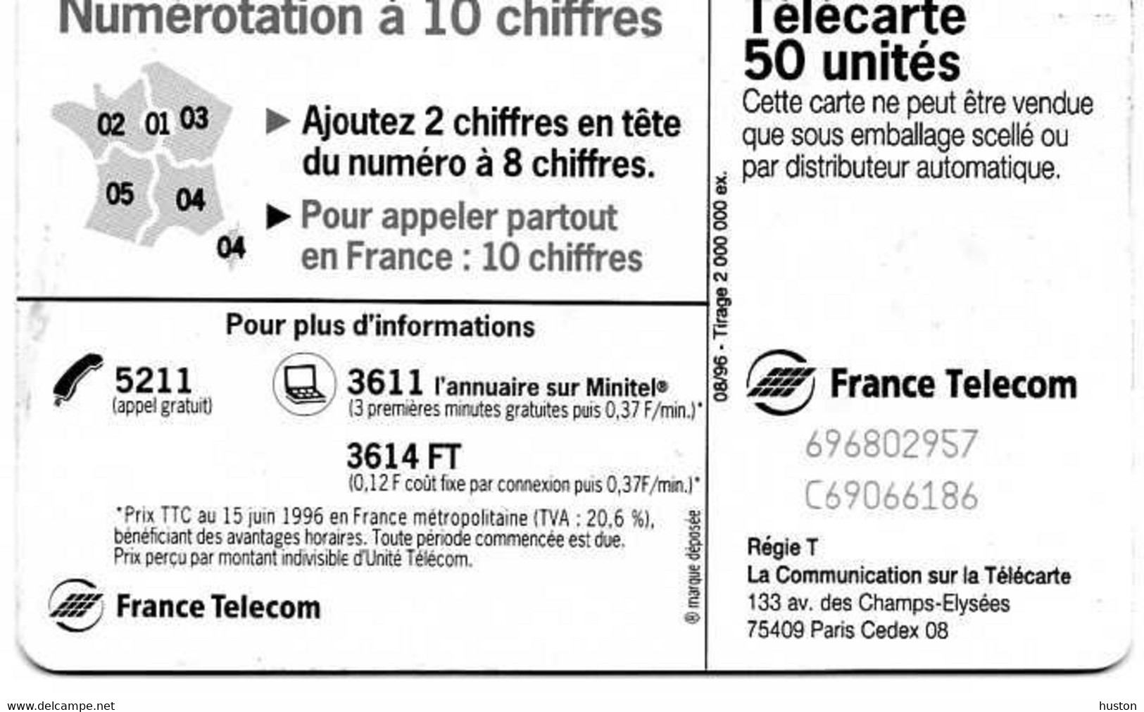 TELECARTE NUMEROTATION A L'ENVERS - REF F685 - Variétés