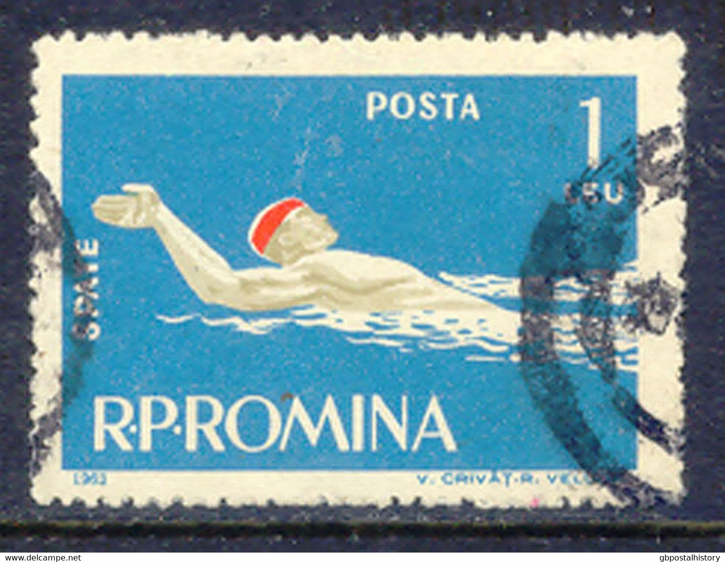 RUMÄNIEN 1963 Schwimmsport 1 L. Rückenschwimmer, Gest. ABART: Fehlende Farbe Gelb (Hintergrund Blau Statt Grünblau), RR! - Varietà & Curiosità