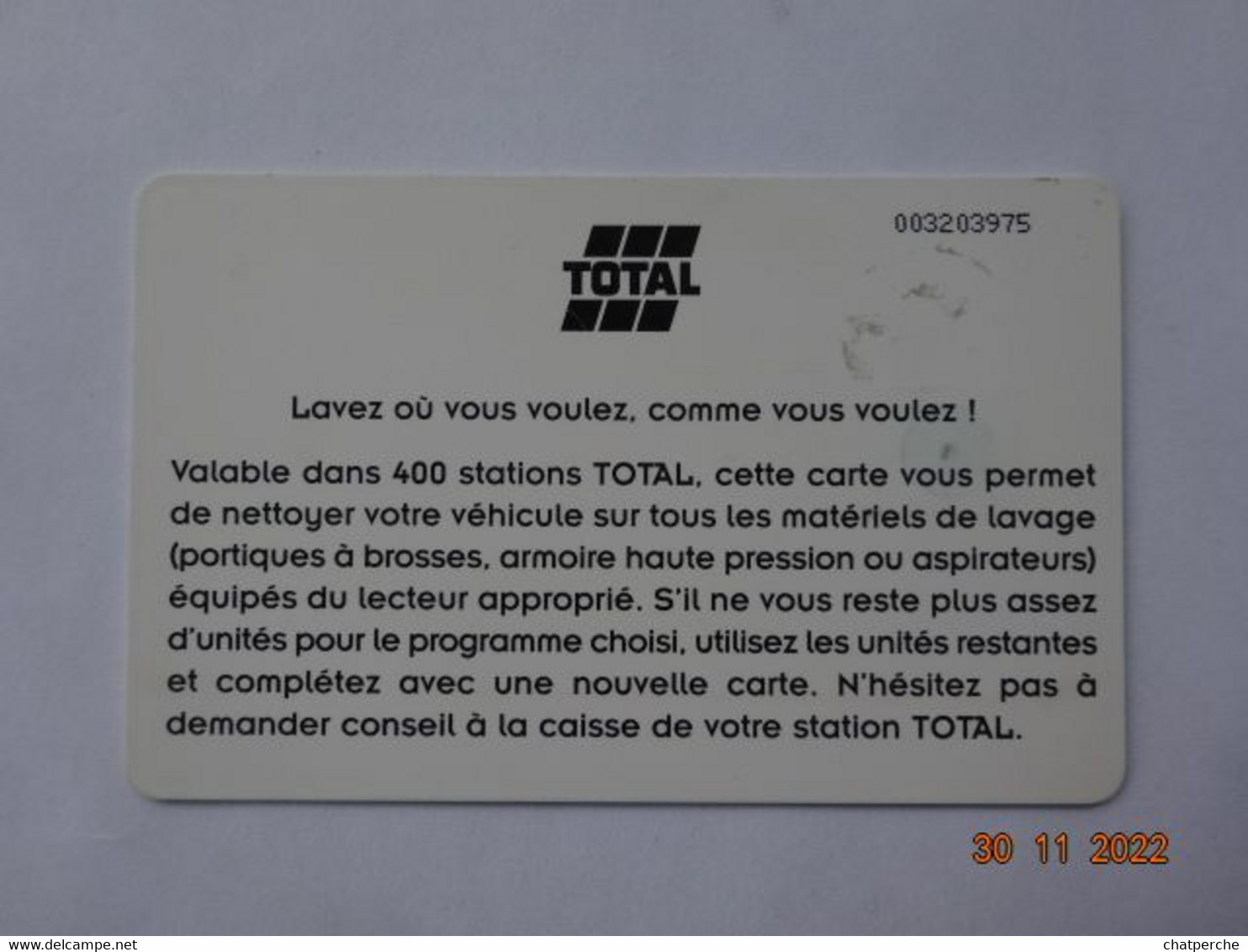 LAVAGE AUTO CARTE A PUCE CHIP CARD TOTAL 54 UNITES - Lavage Auto