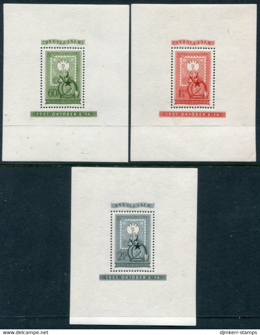 HUNGARY 1951 Stamp Anniversary Blocks MNH / **.  Michel Blocks 20-22 - Unused Stamps