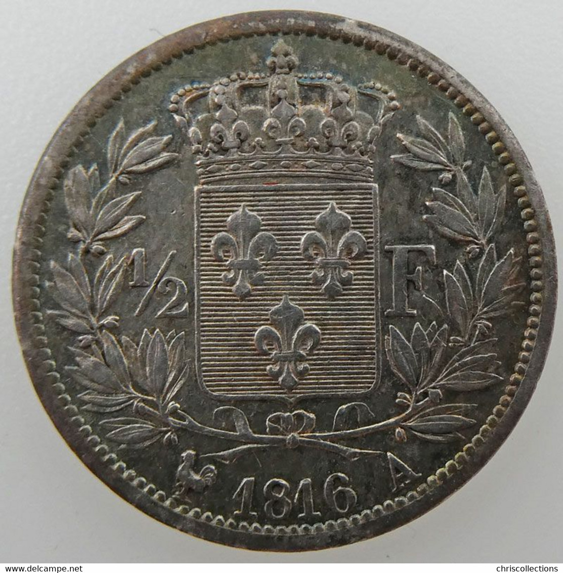 Louis XVIII, 1/2 Franc 1816 A, TTB, KM#708.1 - 1/2 Franc