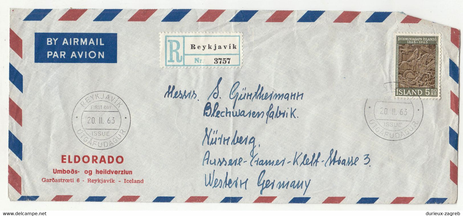 Eldorado Company Air Mail Letter Cover Posted Registered 1963 Reykjavik B221201 - Briefe U. Dokumente