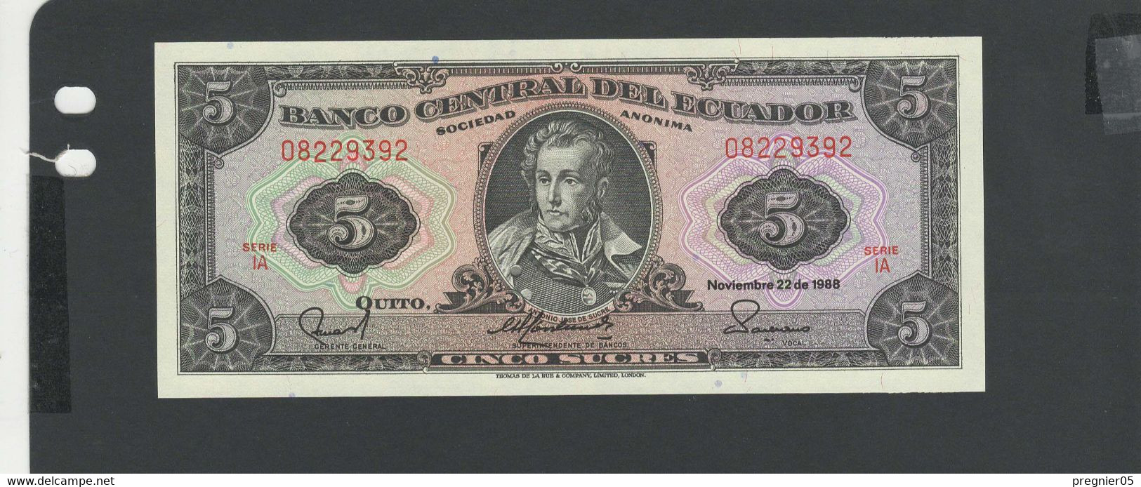 EQUATEUR - Billet 5 Sucres 1988 NEUF/UNC Gad.113d Série IA - Equateur