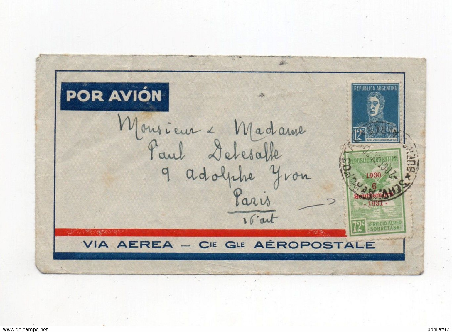 !!! ARGENTINE, LETTRE PAR AVION DE BUENOS AIRES POUR PARIS DE 1931 - Posta Aerea