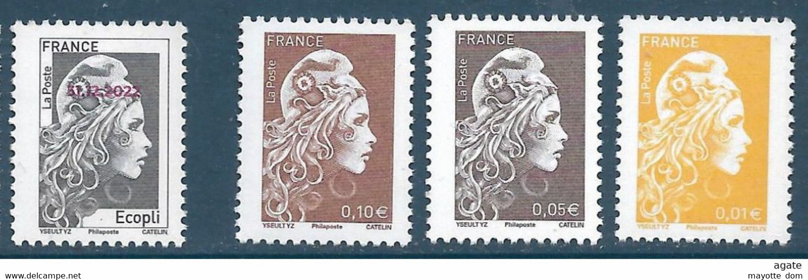 FRANCE 2022  MARIANNE Engagee IZ Ecopli Surchargé 31/12/22 + 0,01 0,05 0,10 Philaposte (a Au Lieu De @) Neuf - Unused Stamps