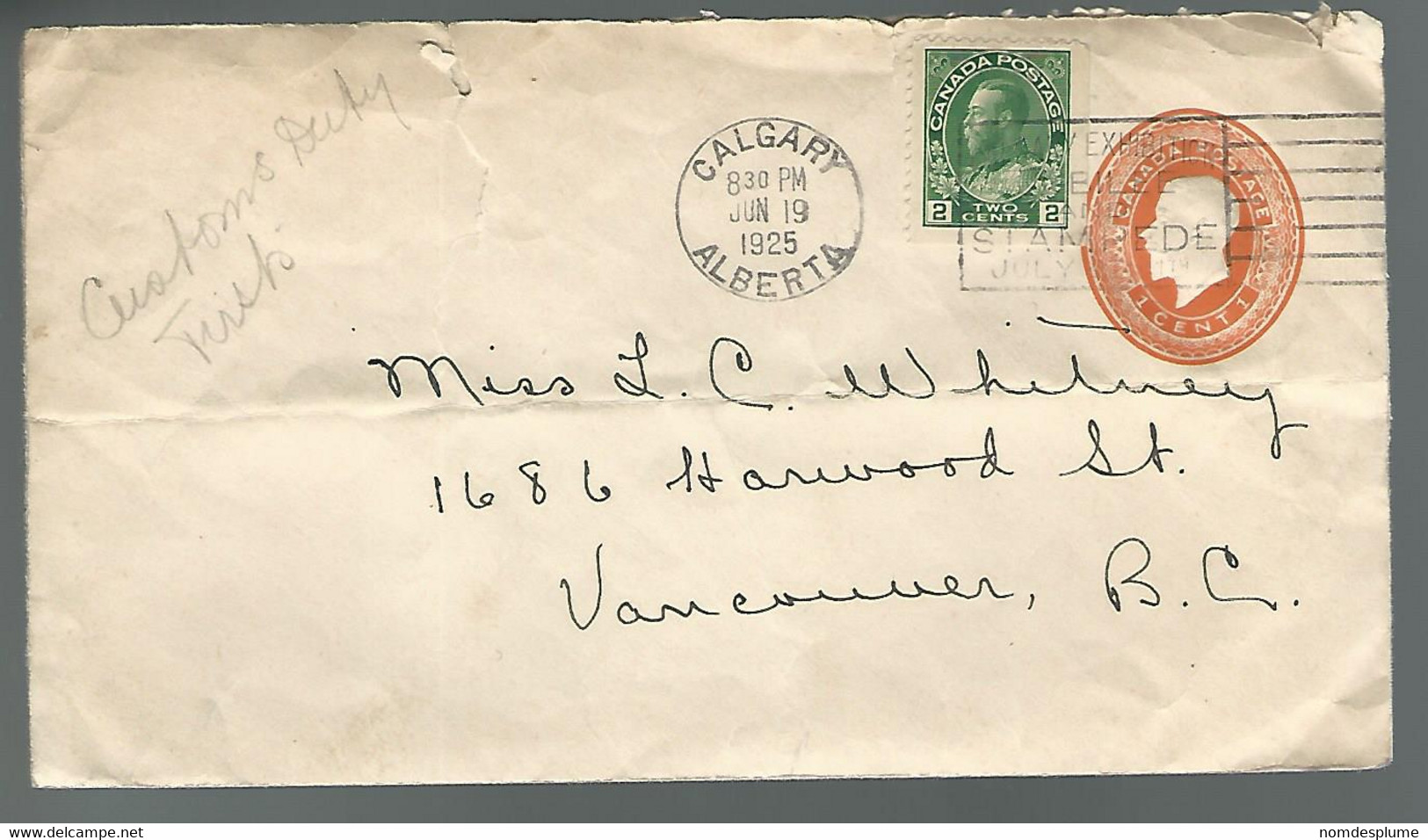 59571) Canada Postal Stationery Postmark Cancel Calgary 1925 - 1903-1954 De Koningen