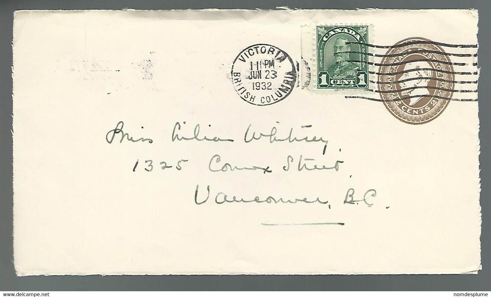 59575) Canada Postmark Cancel Victoria 1932 Front Piece Only - 1903-1954 Reyes