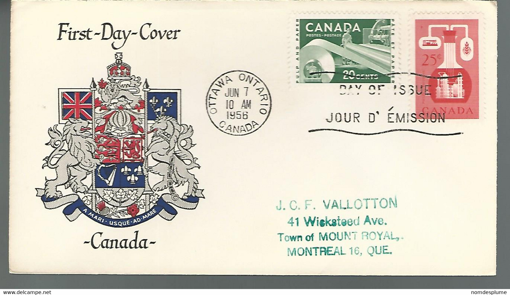 59583) Canada FDC Postmark Cancel Ottawa 1956 - 1952-1960