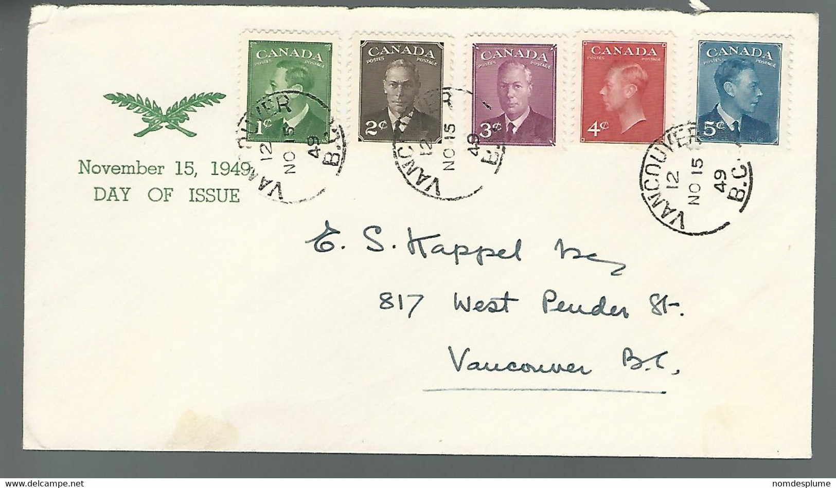 59589) Canada  FDC Postmark Cancel Vancouver 1949 - ....-1951