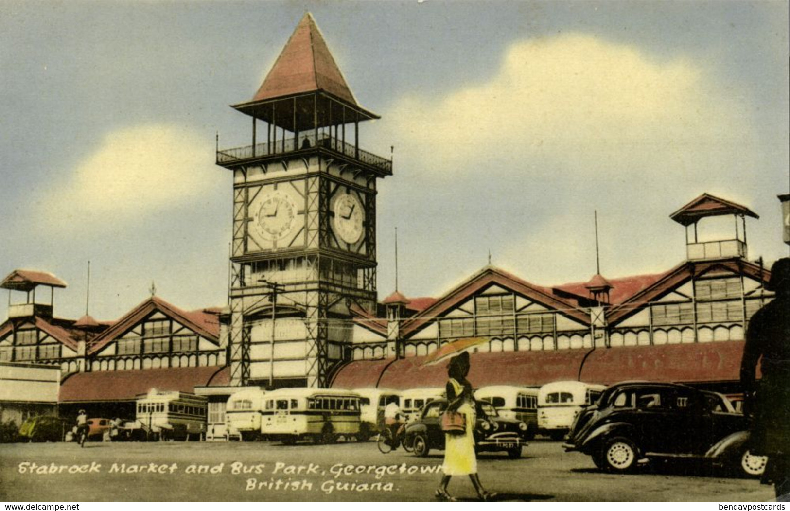 British Guiana, Guyana, Demerara, GEORGETOWN, Stabroek Market, Bus Park (1958) - Guyana (ex-Guyane Britannique)