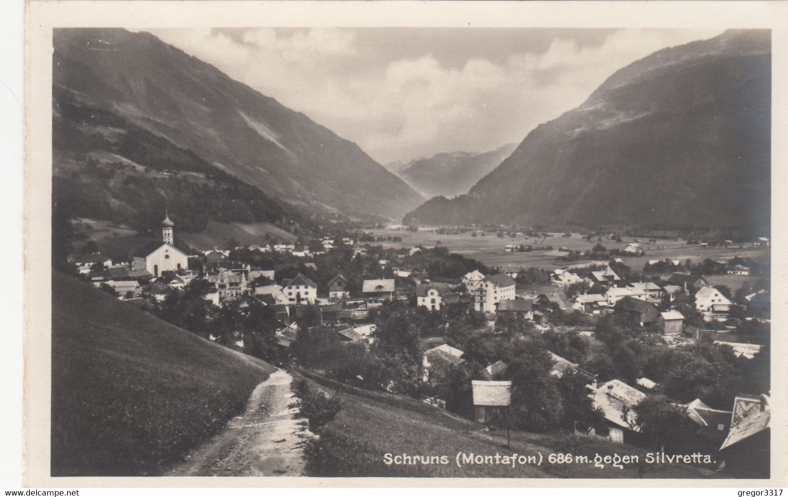 C672) SCHRUNS - Montafon - Gegen Silvretta Weg Kirche Häuser ALT - Schruns