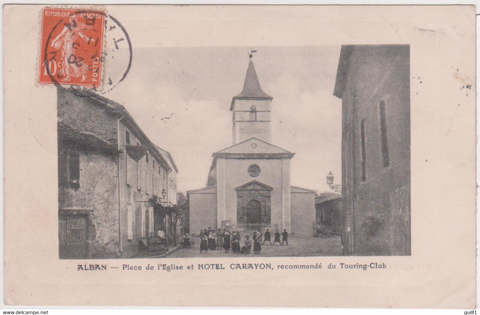 CPA - ALBAN - PLACE DE L'EGLISE - HOTEL CARAYON- - Alban