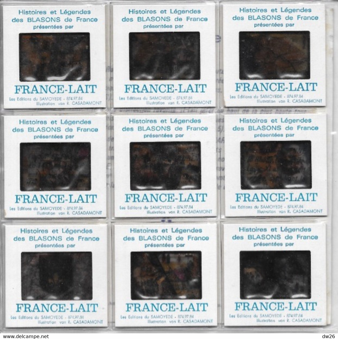 9 Diapositives France Lait Dans Pochette Plastique: La Provence (Histoire Et Légende Des Blasons De France) - Diapositivas