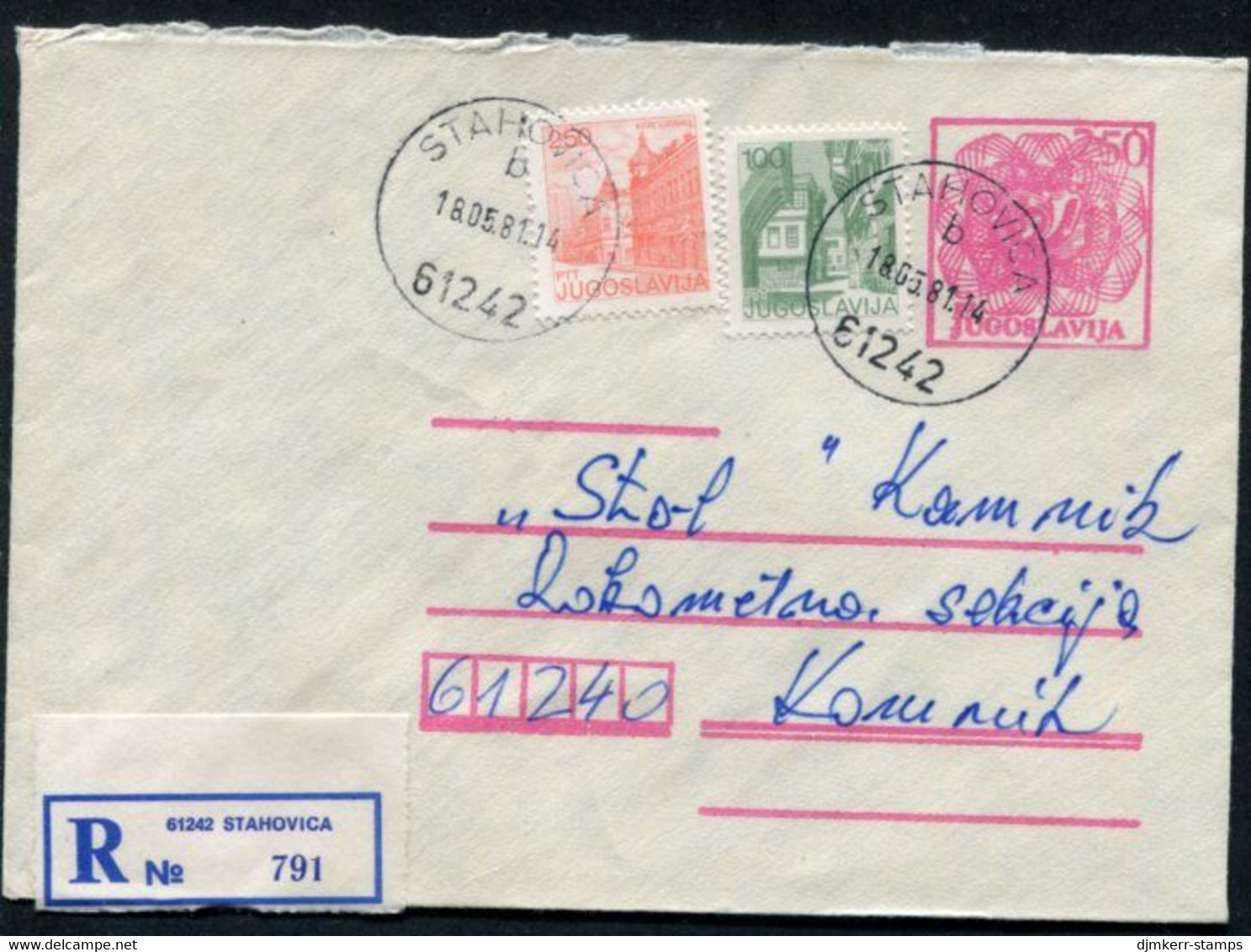 YUGOSLAVIA 1980 2,50 D. Postal Stationery Envelope Registered With Additional Stamps.  Michel U88 7II - Postal Stationery