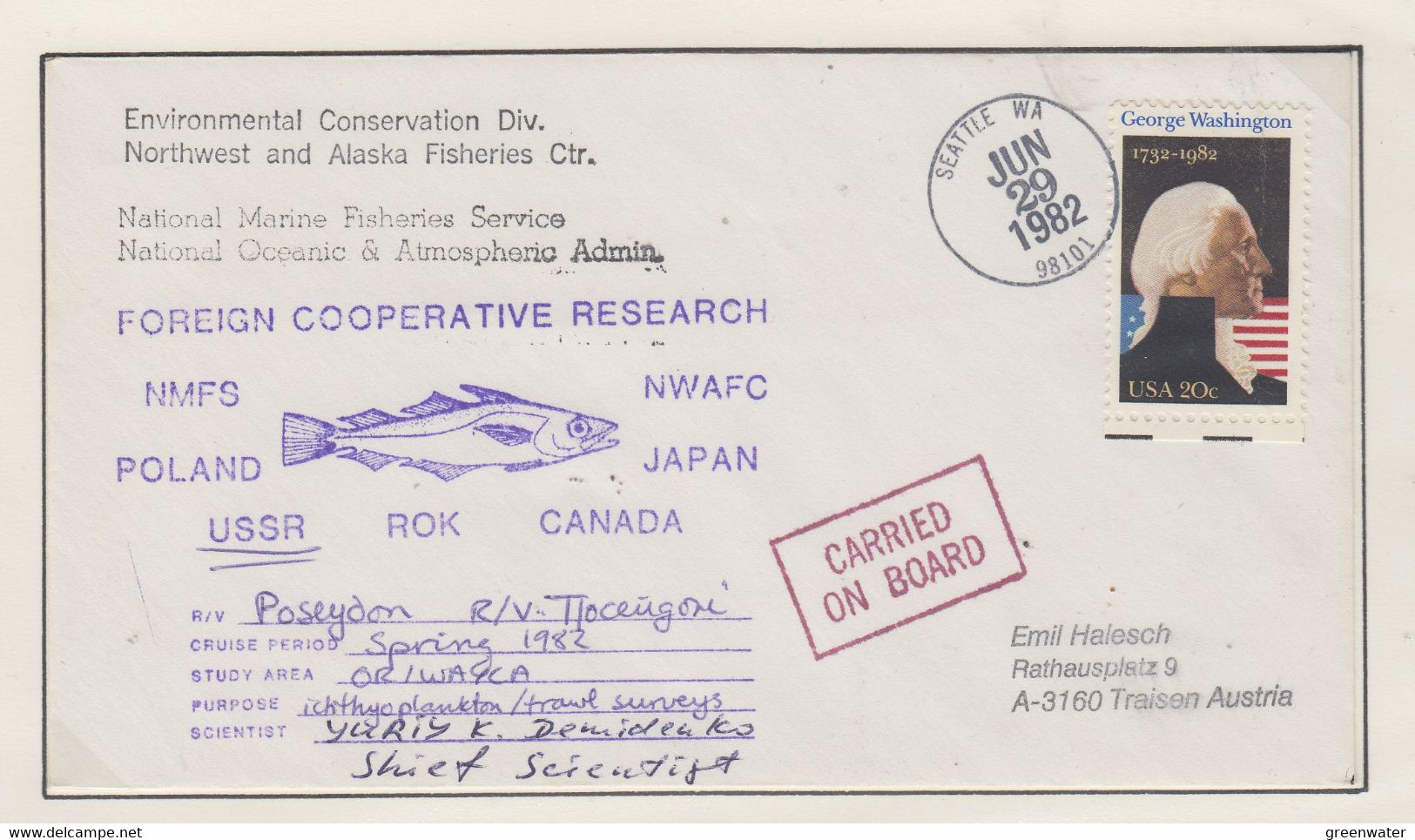 Arctic USA Foreign Cooperative Research USSR Cover Ca Seattle JUN 29 1982 (ZB186) - Programas De Investigación