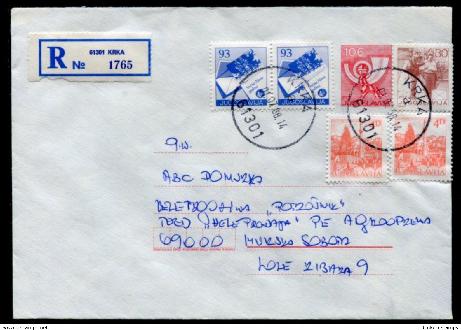 YUGOSLAVIA 1987 Posthorn 106 D.stationery Envelope Registered With Additional Franking.  Michel U80 - Postal Stationery