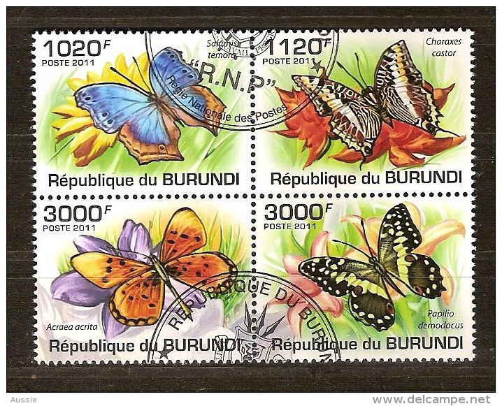 Burundi 2011 OCBn° 1338-41 (°) Used Cote 15 Euro Faune Papillons Vlinders - Gebraucht