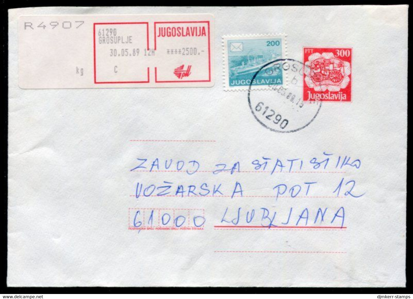 YUGOSLAVIA 1989 Mailcoach 300 D.stationery Envelope Registered With Additional Franking.  Michel U89 - Postwaardestukken