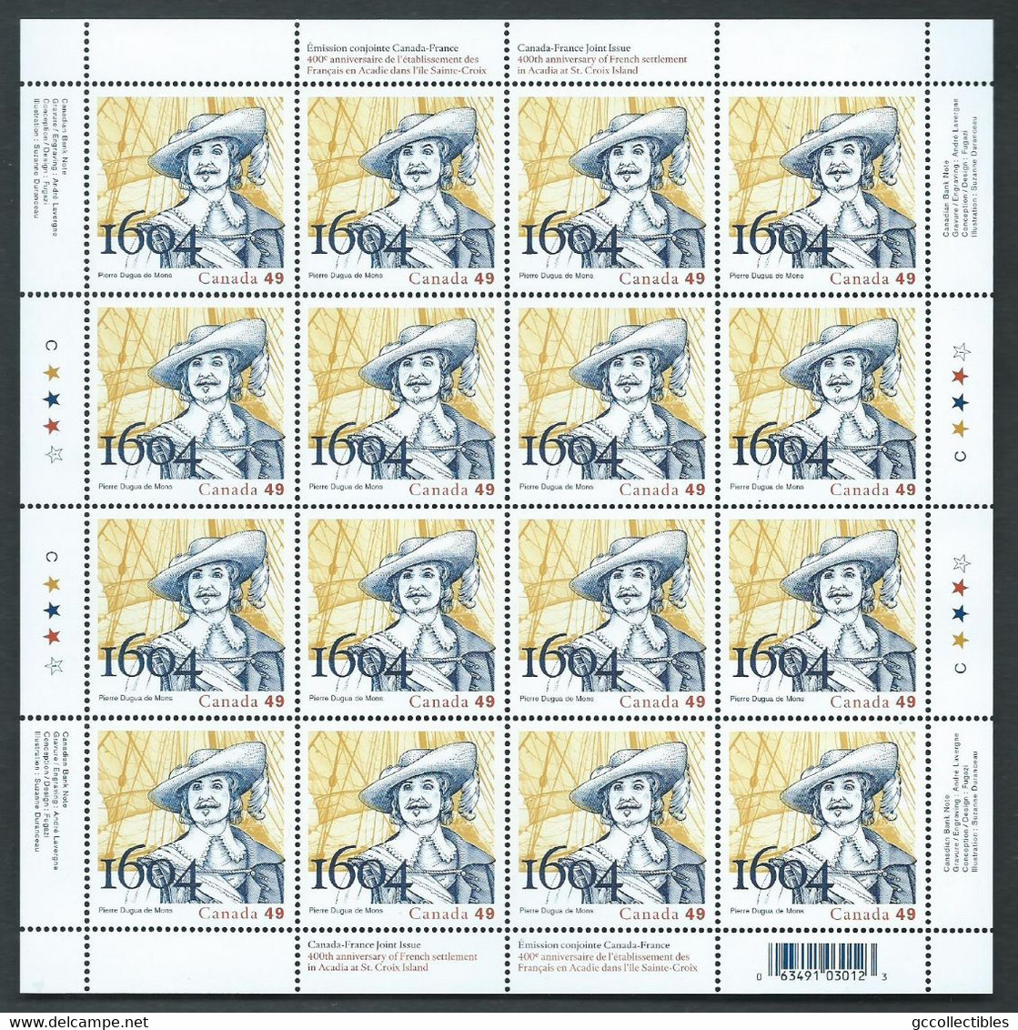 Canada # 2044 - Full Pane Of 16 MNH - French Settlement In Acadia - Ganze Bögen