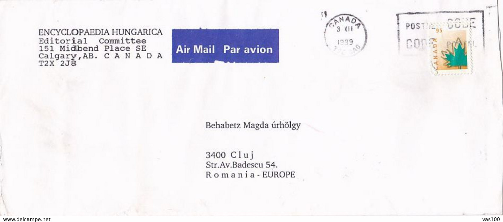 MAPLE LEAF STAMP, ENCYCLOPAEDIA HUNGARICA HEADER COVER, 1999, CANADA - Lettres & Documents