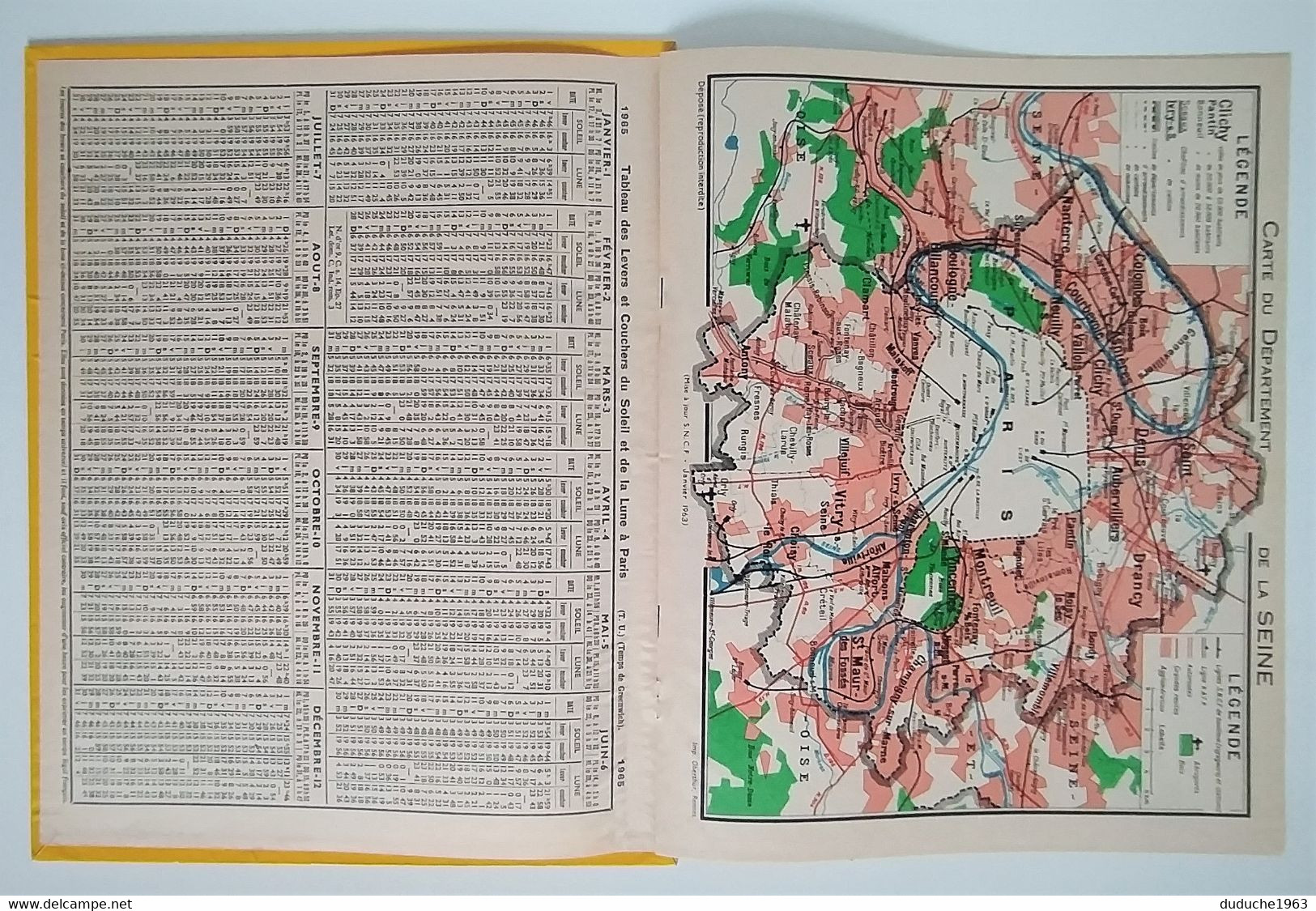 Calendrier La Poste - Almanach PTT 1965 - Paris-Seine - Grand Format : 1961-70