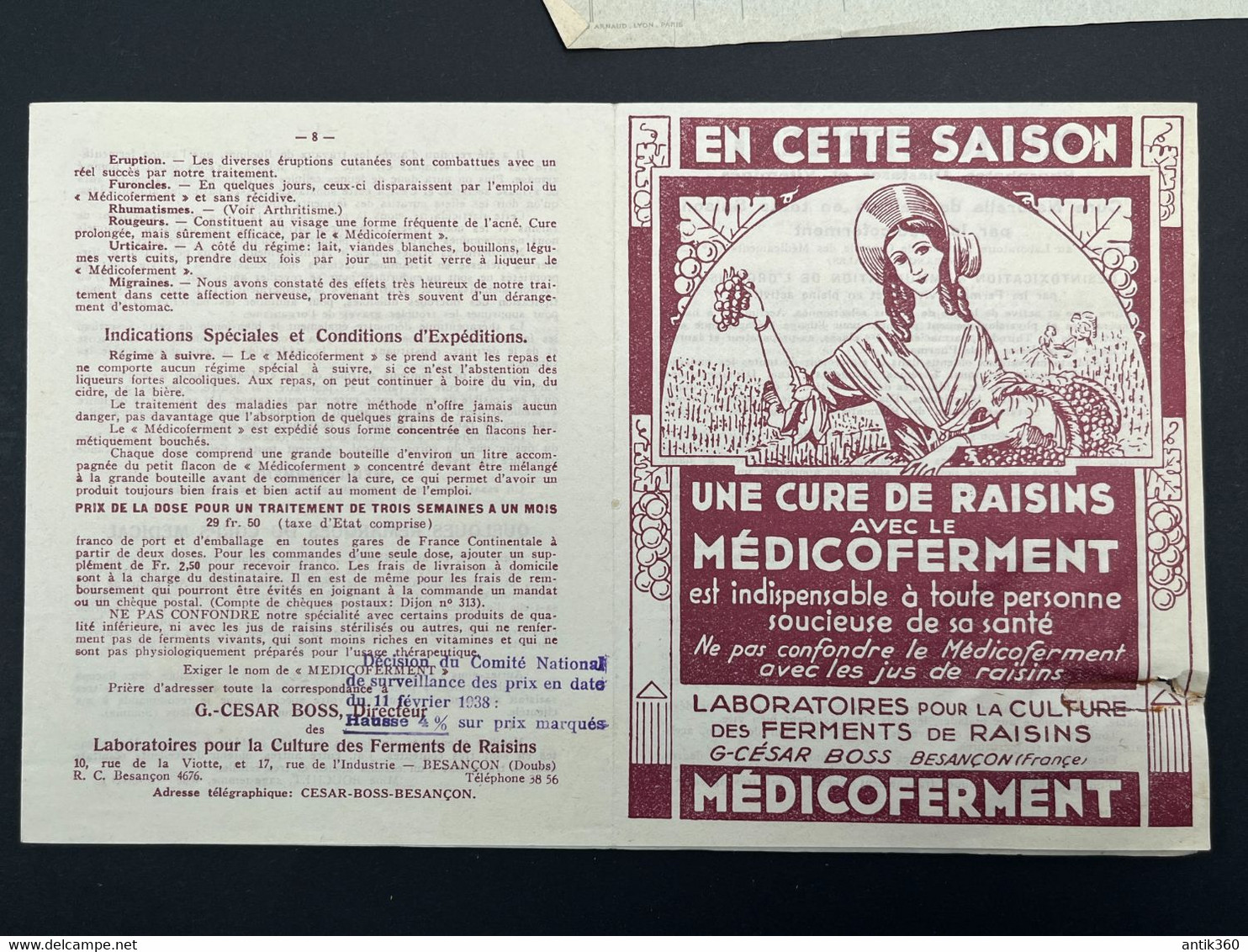 Lot De 4 Documents Dont Facture Ancienne Laboratoires Ferments Raisins CESAR-BOSS Besançon Vin Vigne Viticulture 1938 - 1900 – 1949