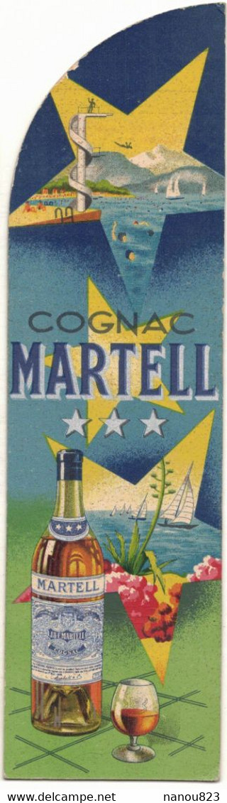 ANCIEN MARQUE PAGE PUBLICITAIRE PUBLICITE COGNAC MARTEL CORDON BLEU SKIEUR SOLDAT AVEC FUSIL AVIONS PLONGEOIR VOILIER - Marcapáginas