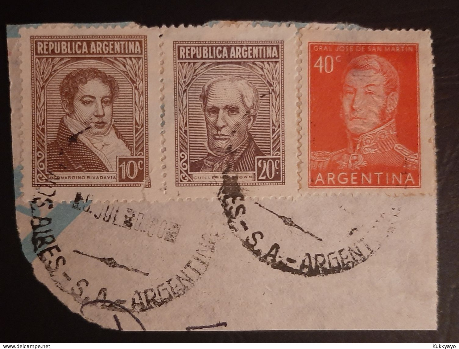 Francobolli Argentina Frammento Busta Rivadavia Brown San Martin 1960 - Used Stamps