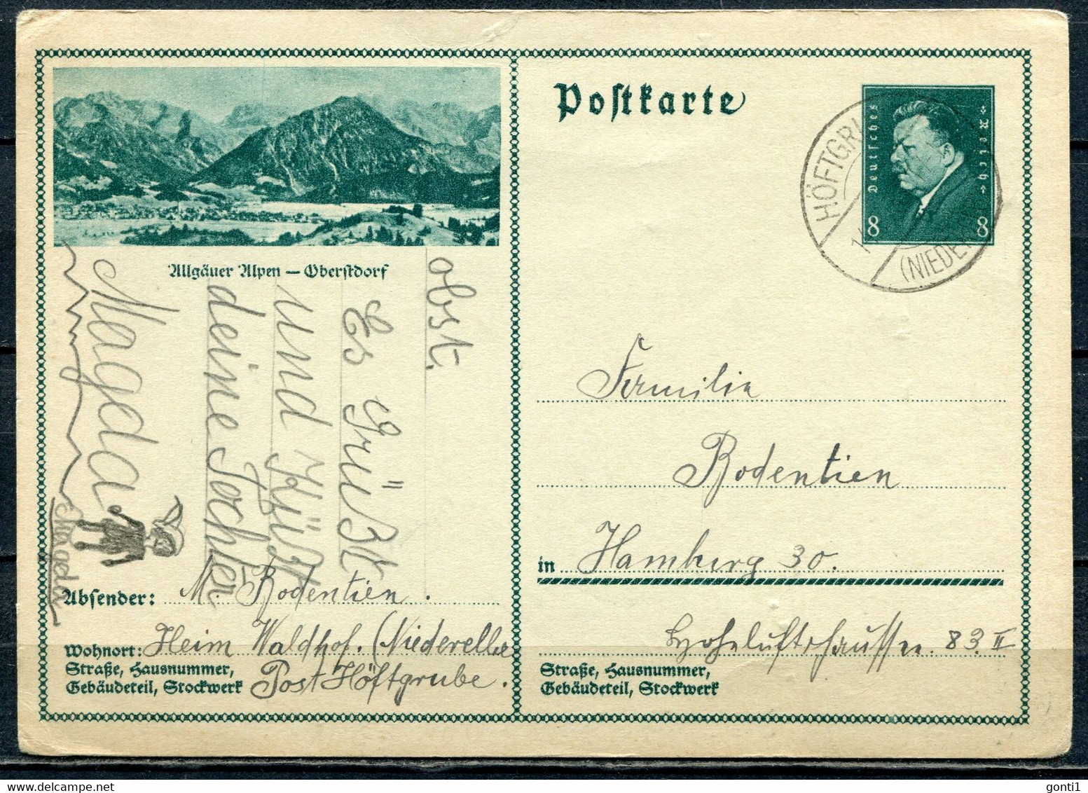 German Empires,DR 1931 GS Kopfbild F.Ebert Grün Mi.Nr.192/023 "Allgäuer Alpen-Oberstdorf ."1 GS Used - Sonstige & Ohne Zuordnung