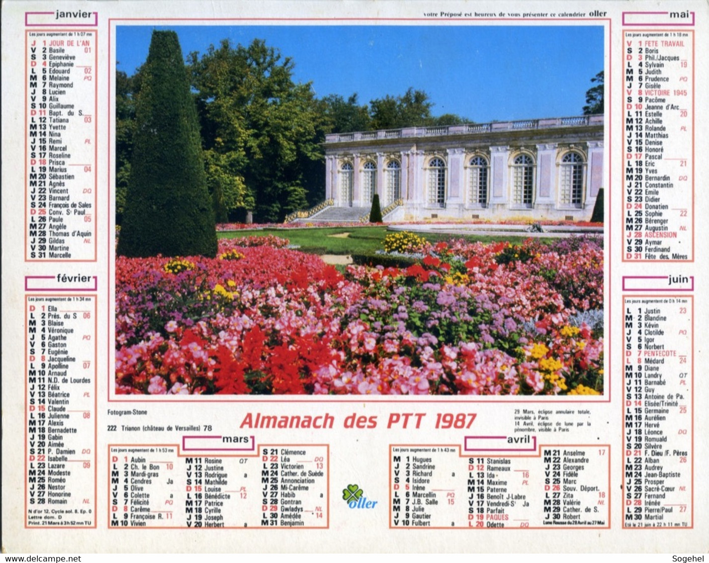 Almanach PTT - Oller - Région Parisienne - 1987 - Formato Grande : 1981-90