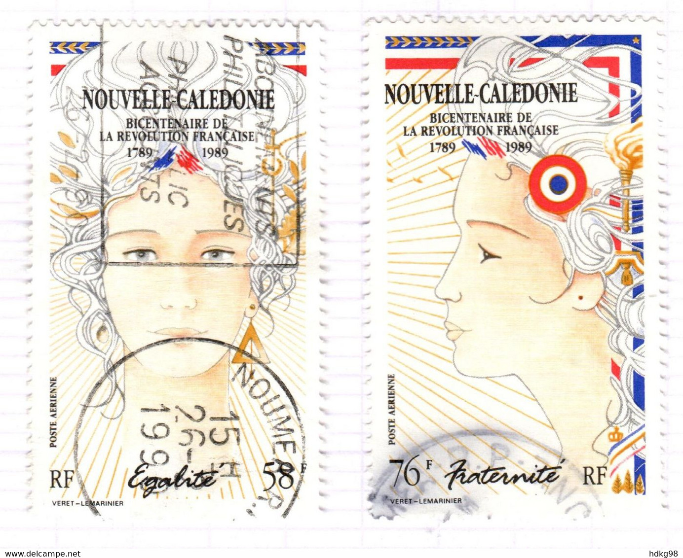 NC+ Neukaledonien 1989 Mi 853-54 Französische Revolution 1789 - Usati