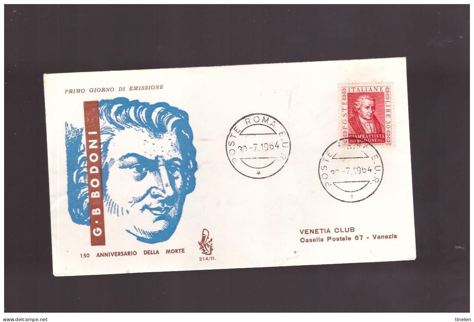 Italia- 1964 Fdc GB Bodoni Ed Venetia Viaggiata - FDC