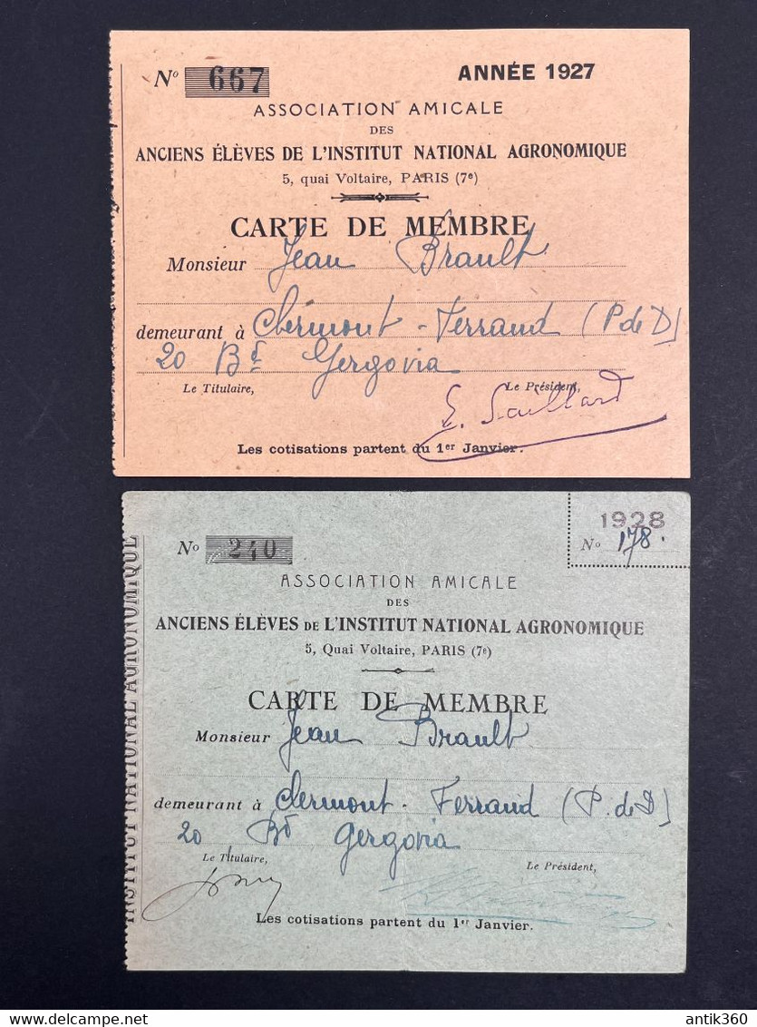 3 Anciennes Cartes De Membre Association Amicale Anciens Elèves Institut National Agronomique Paris 1927 1928 1930 - Tessere Associative