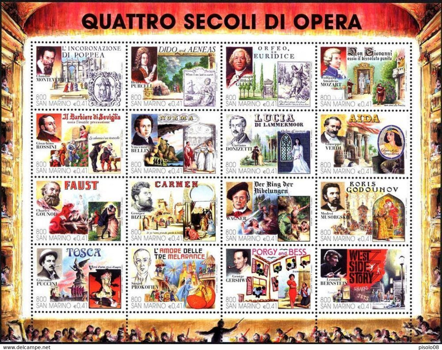 SAN MARINO 1999 QUATTRO SECOLI DI MELODRAMMA FOGLIETTO ** MNH - Blocchi & Foglietti