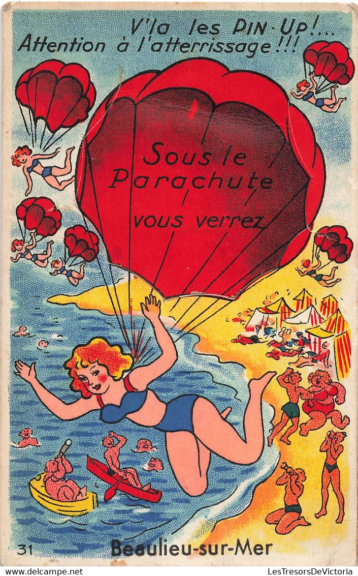 CPA Fantaisie - A Systeme - V'la Les Pin Up - Beaulieu Sur Mer - Sous Le Parachute - Accordéon De Vues Qui Se Déplie - Mechanical