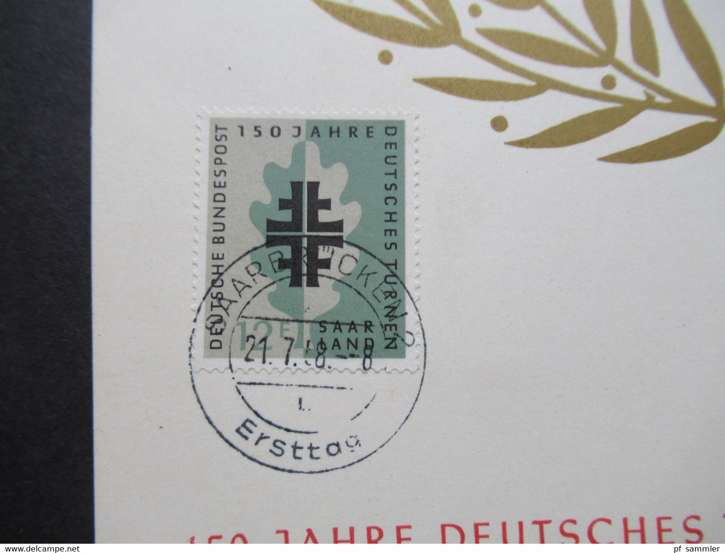 Saarland 1958 Nr.437 Mit Stempel Vom Ersttag Sonderkarte 150 Jahre Deutsches Turnen - Cartas & Documentos