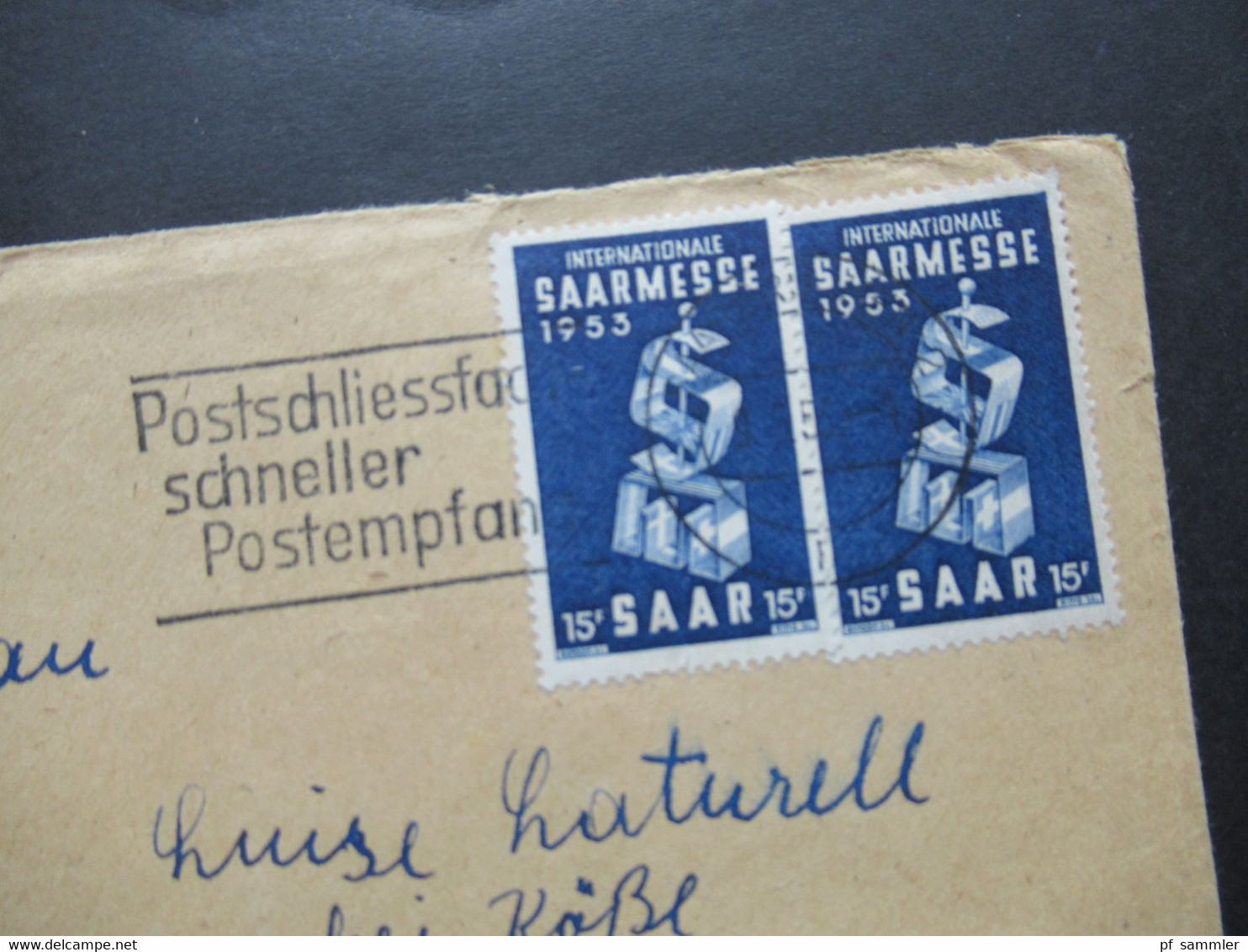 Saarland 1953 Nr.341 (2) MeF Internationale Saarmesse Werbestempel Postschliessfach Schneller Postempfang - Cartas & Documentos