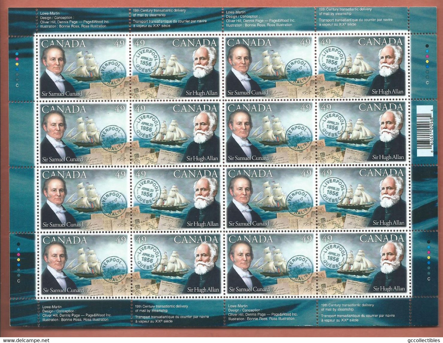 Canada # 2041-2042 Full Pane Of 16 MNH - Pioneers Of Transatlantic Mail Service - Hojas Completas